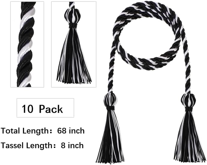 D DODOU 10 Pieces Graduation Cords Polyester Graduation Honor Braided Cords with Sewing Tassels for Bachelor, Master, Doctor 68" Long (Black White) - Image 3
